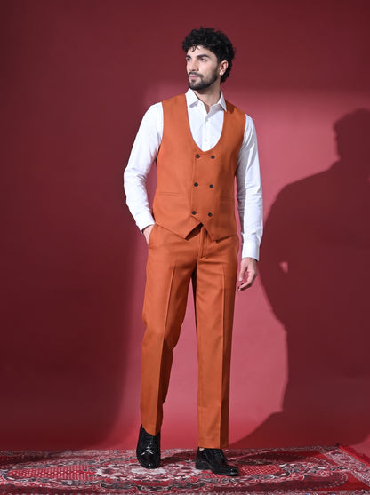 Club AK Men's Premium Rust Orange Wedding Suit for Men with Double Breasted Waistcoat and Formal Pants | Party Wear Blazer Set