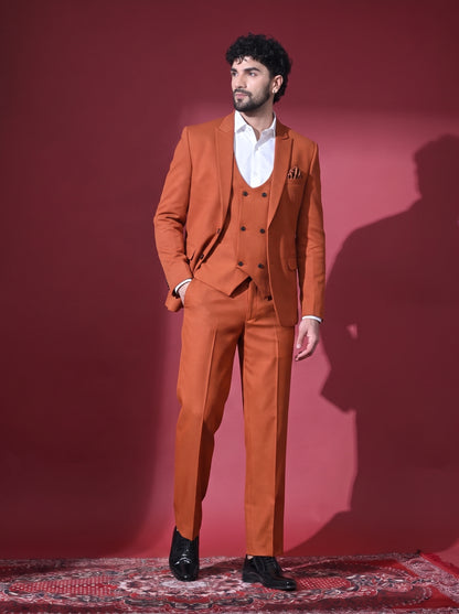 Club AK Men's Premium Rust Orange Wedding Suit for Men with Double Breasted Waistcoat and Formal Pants | Party Wear Blazer Set