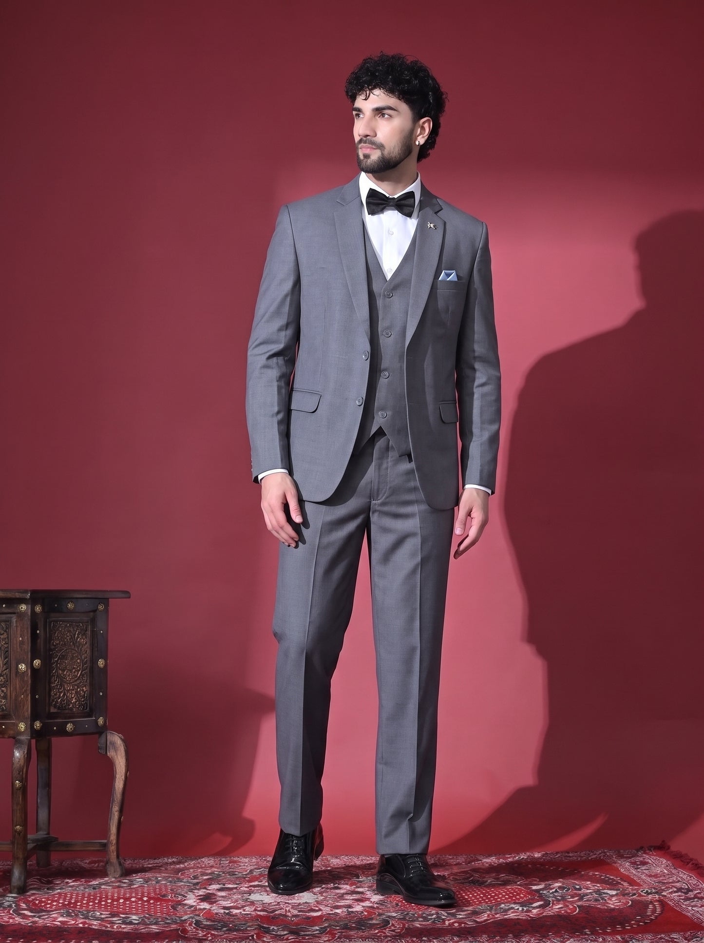 Club AK Men's Stylish Silver Grey Formal Suit with Blazer, Waistcoat and Trouser | Wedding & Reception Wear