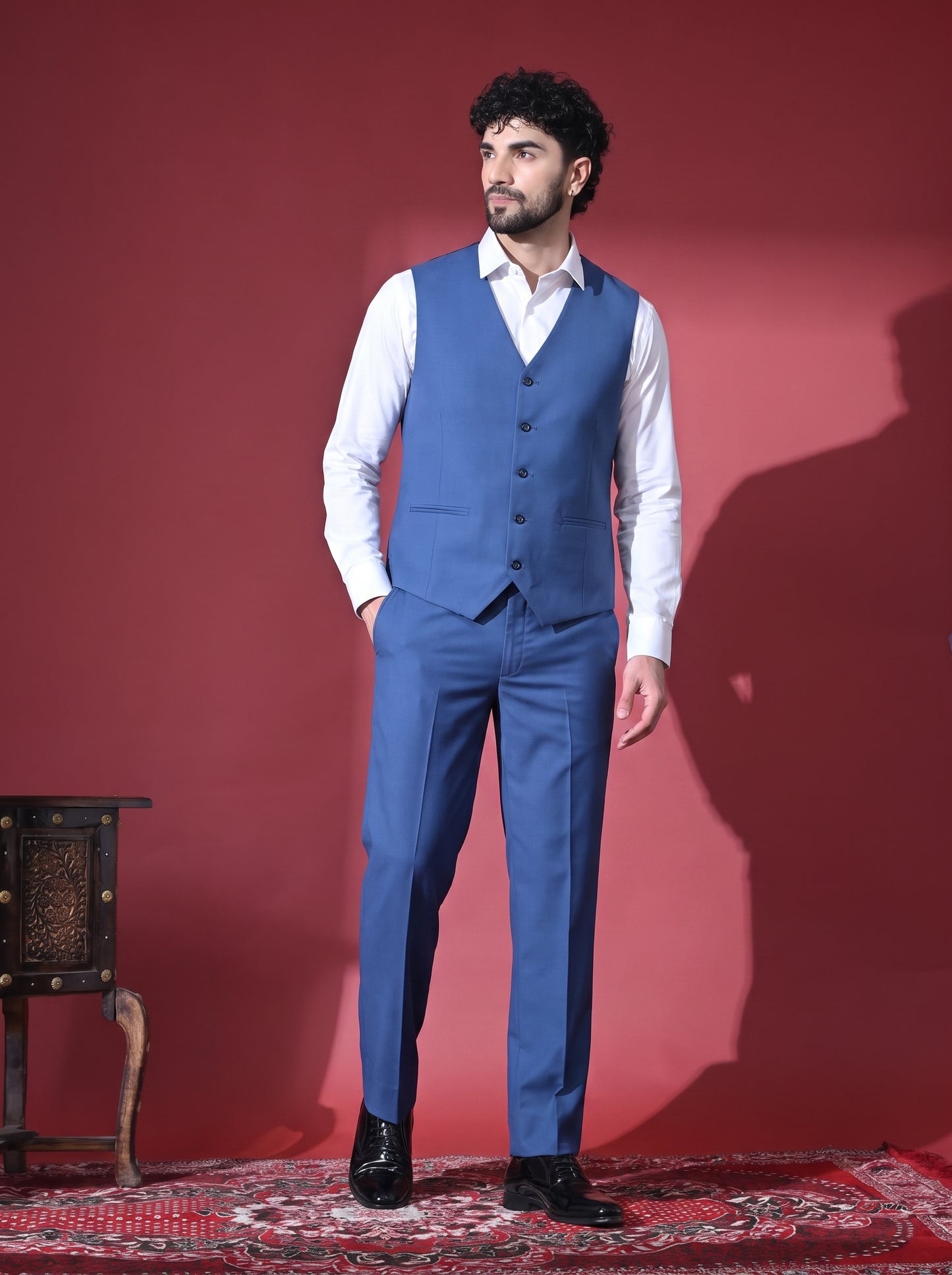Club AK Men's Designer Light Blue 3 Piece Suit Set with Classic Waistcoat | Luxury Party Wear Suit for Men
