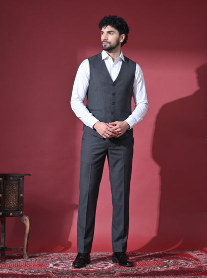 Club AK Men's Premium Charcoal Grey 3 Piece Suit Set with Waistcoat and Trouser | Stylish Wedding, Reception & Party Wear Suit for Men