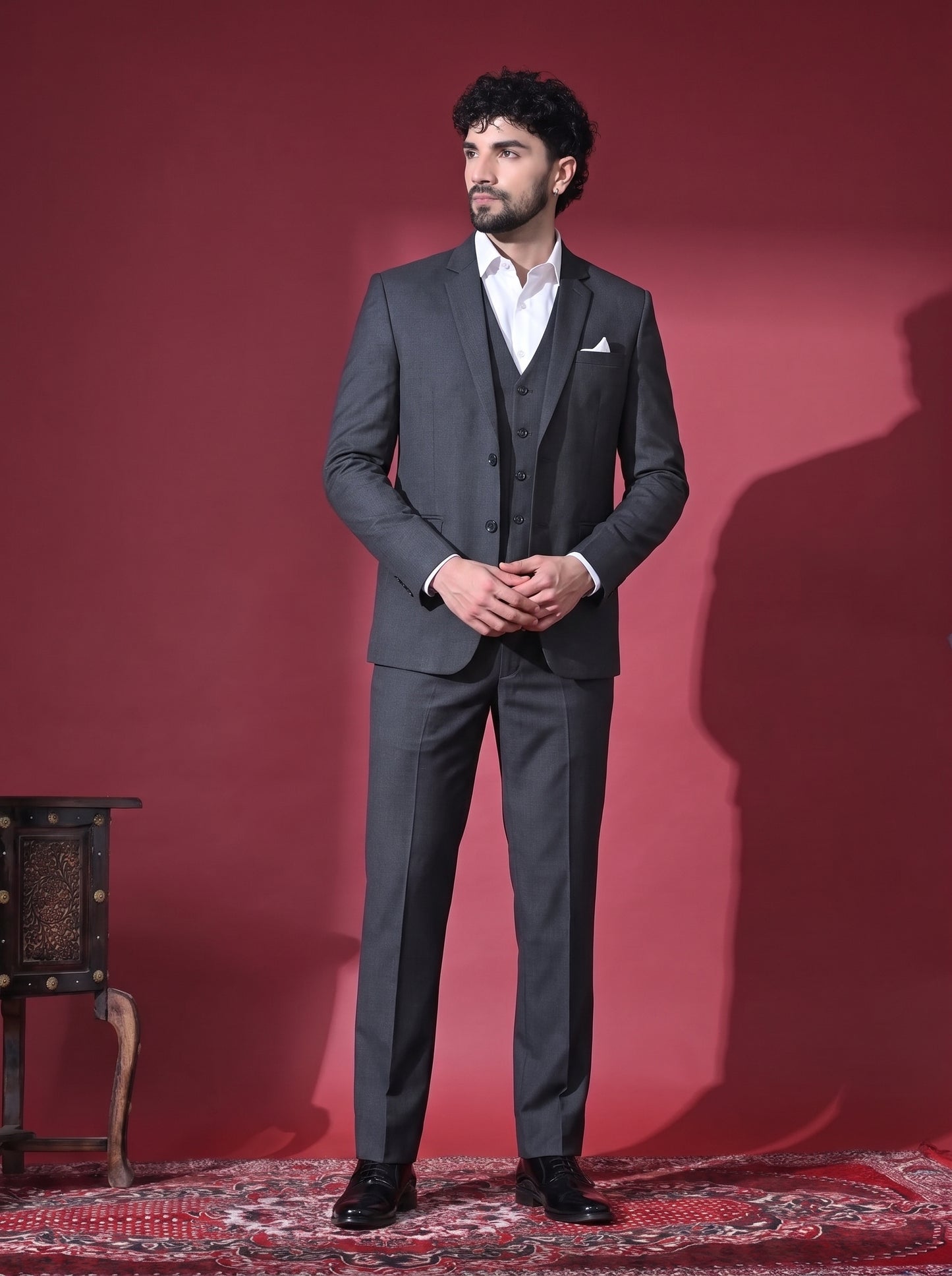 Club AK Men's Premium Charcoal Grey 3 Piece Suit Set with Waistcoat and Trouser | Stylish Wedding, Reception & Party Wear Suit for Men