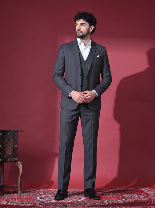 Club AK Men's Premium Charcoal Grey 3 Piece Suit Set with Waistcoat and Trouser | Stylish Wedding, Reception & Party Wear Suit for Men
