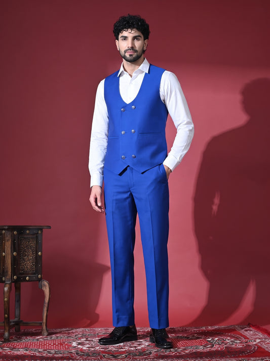Club AK Men's Stylish Royal Blue Formal Suit with Blazer, Waistcoat and Trouser | Wedding & Reception Wear