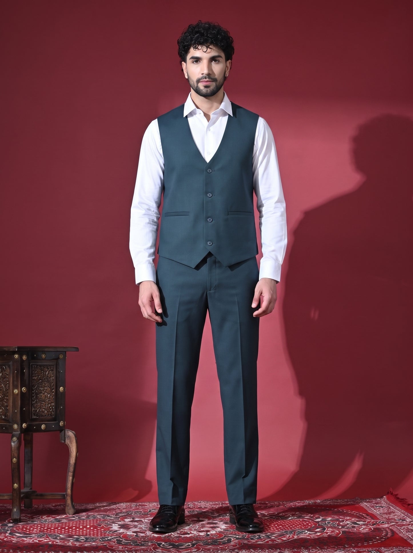 Club AK Men's Designer Steel Blue 3 Piece Suit Set with Classic Waistcoat | Luxury Party Wear Suit for Men