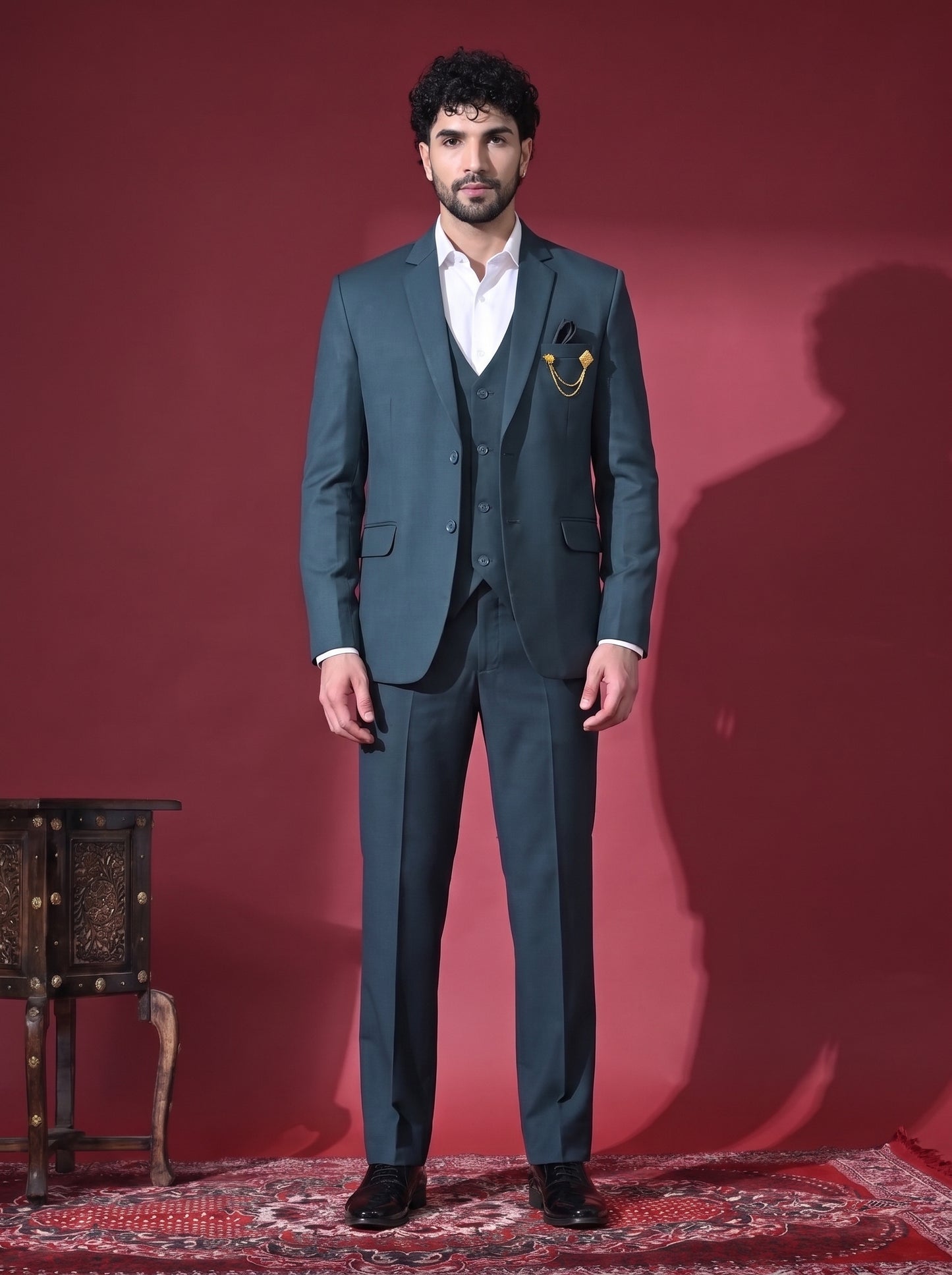 Club AK Men's Designer Steel Blue 3 Piece Suit Set with Classic Waistcoat | Luxury Party Wear Suit for Men