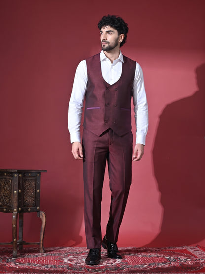 Club AK Men's Elegant Wine Maroon Three Piece Suit for Men with Blazer, Waistcoat and Formal Pants | Premium Wedding Wear