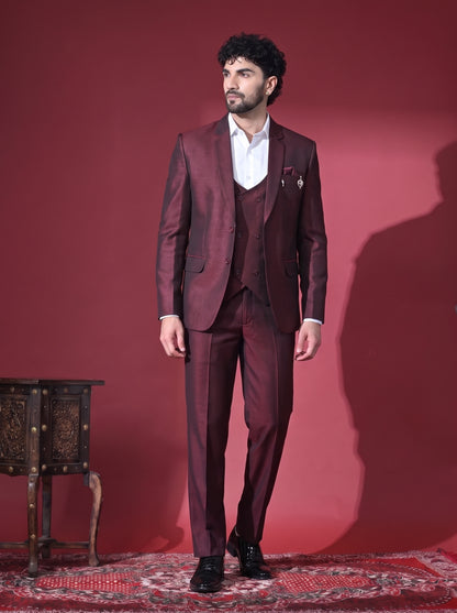 Club AK Men's Elegant Wine Maroon Three Piece Suit for Men with Blazer, Waistcoat and Formal Pants | Premium Wedding Wear