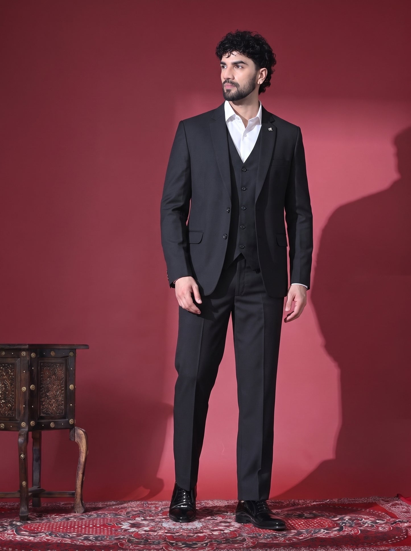 Club AK Men's Designer Black 3 Piece Suit Set with Classic Waistcoat | Luxury Party Wear Suit for Men