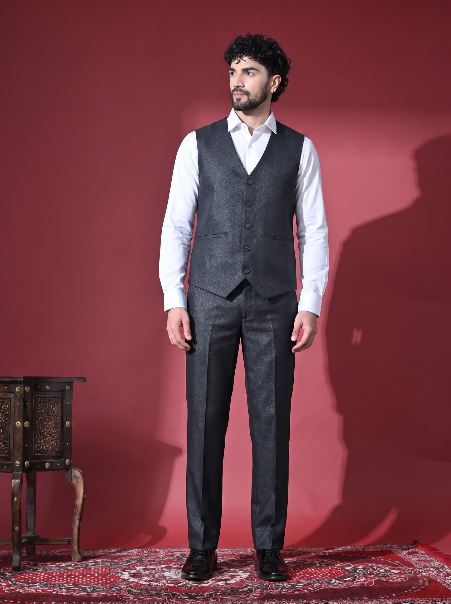 Club AK Men's Premium Charcoal Grey Wedding Suit for Men with Waistcoat and Formal Pants | Party Wear Blazer Set