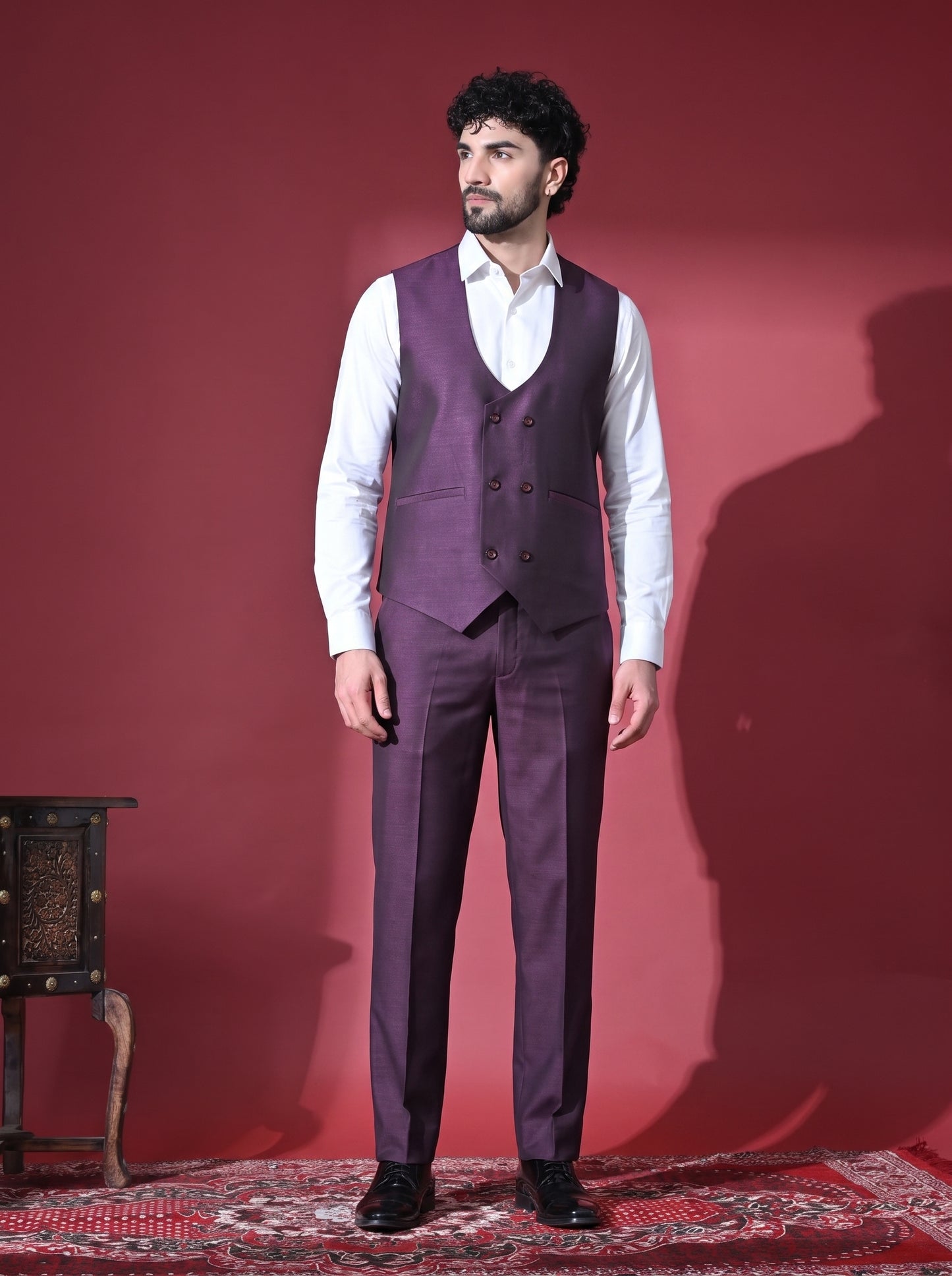 Club AK Men's Elegant Wine Purple Three Piece Suit for Men with Blazer, Waistcoat and Formal Pants | Premium Wedding Wear