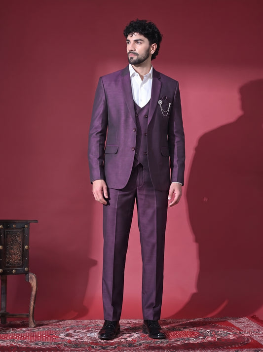 Club AK Men's Elegant Wine Purple Three Piece Suit for Men with Blazer, Waistcoat and Formal Pants | Premium Wedding Wear