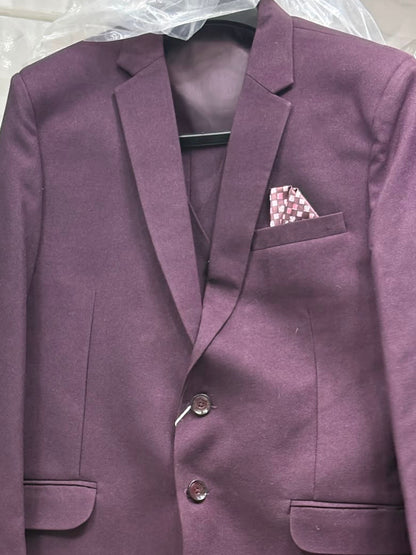 Club AK Men's Designer Wine Purple 3 Piece Suit with Waistcoat and Trouser for Wedding & Reception