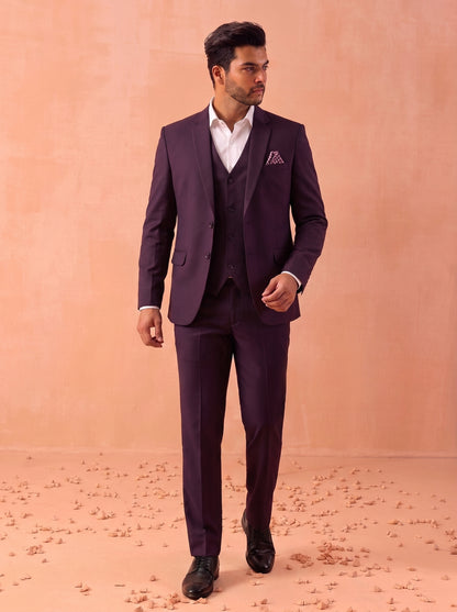 Club AK Men's Designer Wine Purple 3 Piece Suit with Waistcoat and Trouser for Wedding & Reception