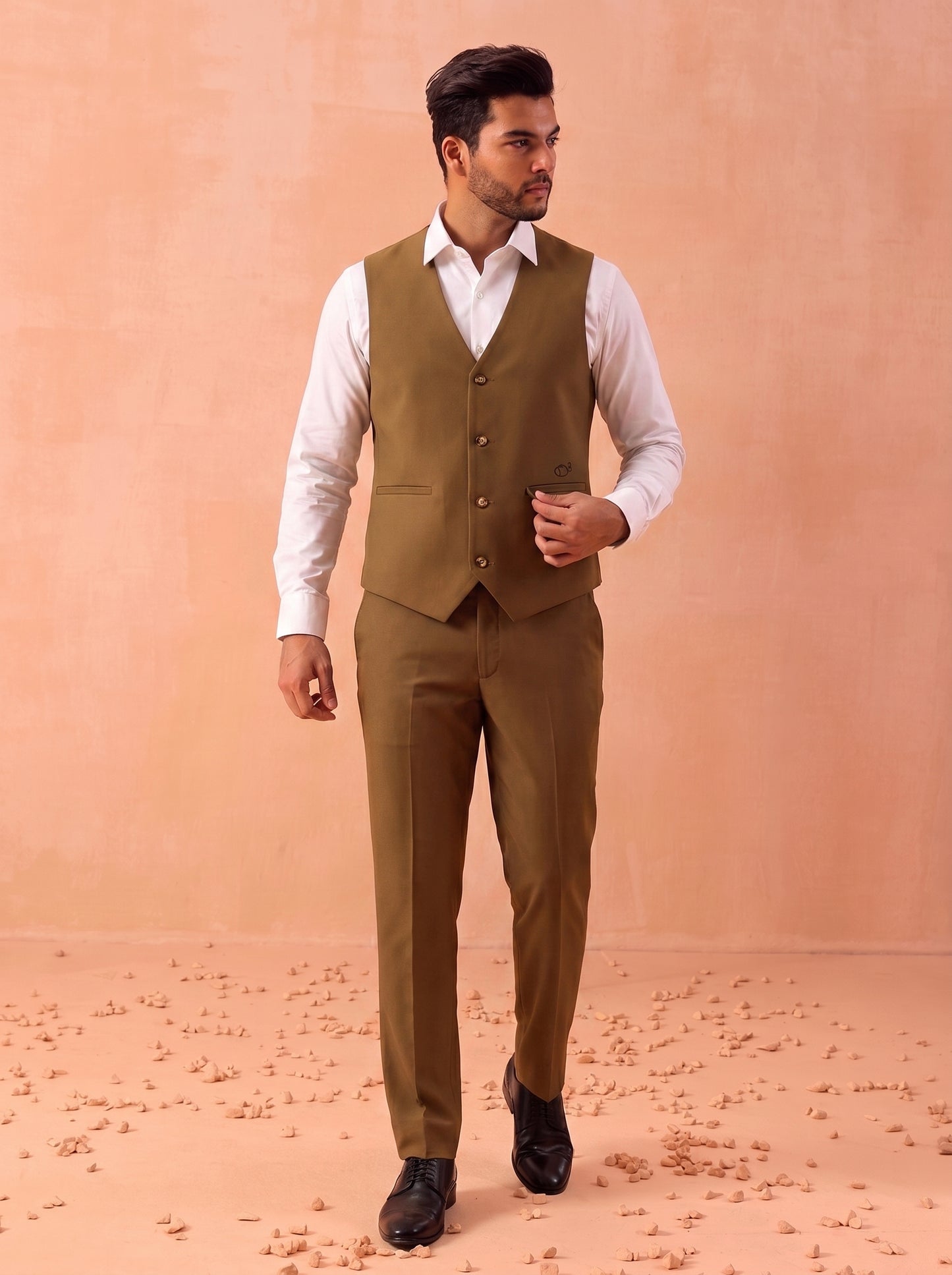 Club AK Men's Designer Brown 3 Piece Suit with Waistcoat, Blazer and Trouser for Wedding & Reception