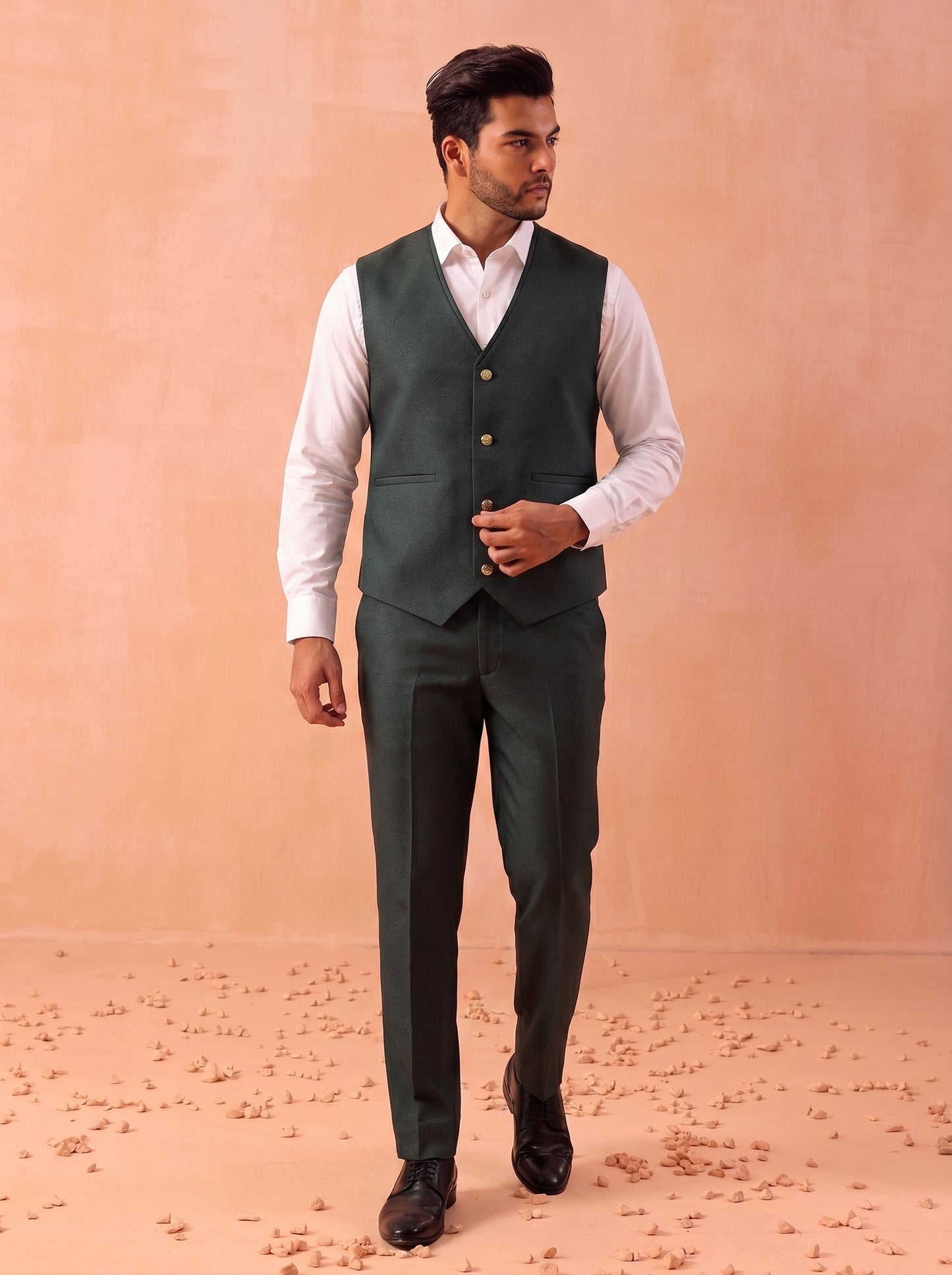 Club AK Men's Designer Dark Green 3 Piece Suit with Blazer, Waistcoat and Trouser for Wedding Wear