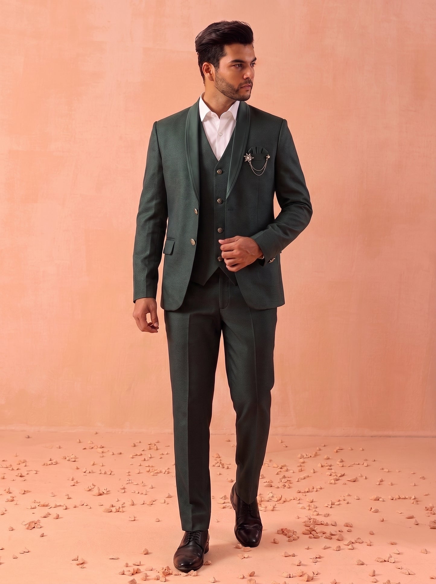 Club AK Men's Designer Dark Green 3 Piece Suit with Blazer, Waistcoat and Trouser for Wedding Wear