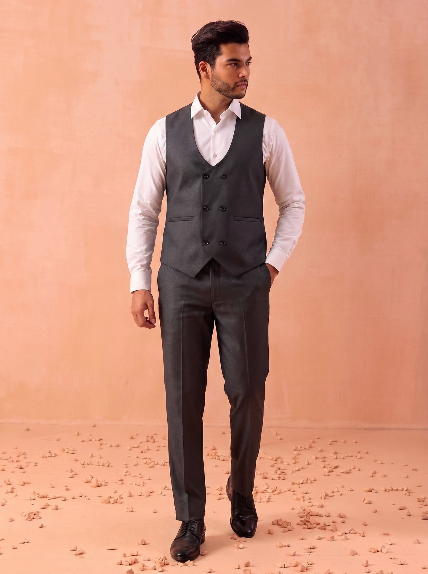 Men's Premium Dark Grey Blazer Suit Set with Waistcoat and Trousers | Club AK