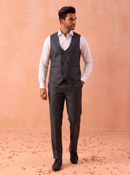 Men's Premium Dark Grey Blazer Suit Set with Waistcoat and Trousers | Club AK
