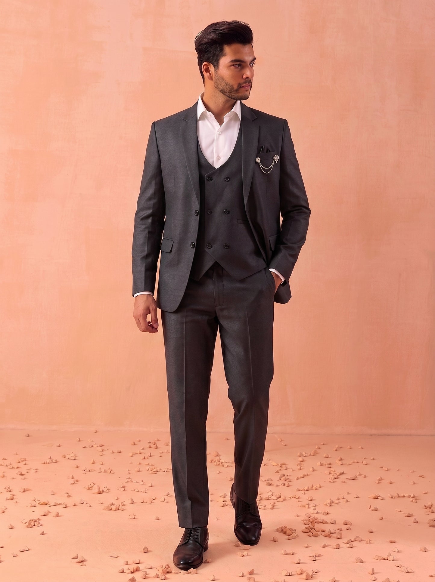 Men's Premium Dark Grey Blazer Suit Set with Waistcoat and Trousers | Club AK