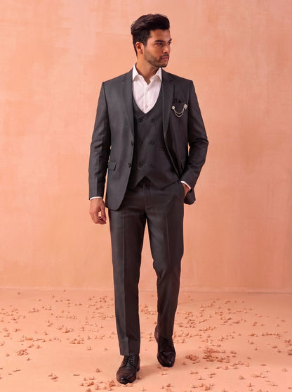 Men's Premium Dark Grey Blazer Suit Set with Waistcoat and Trousers | Club AK