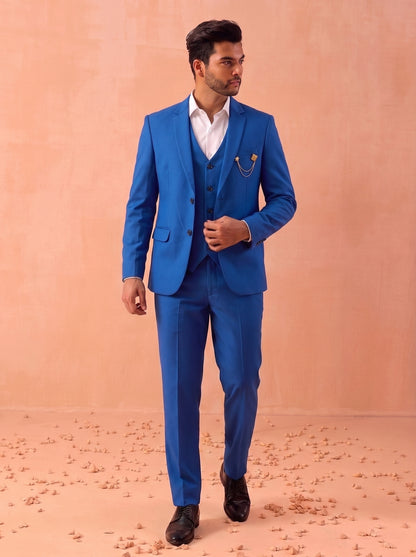 club AK Men's Luxury Royal Blue Blazer Suit Set with Waistcoat and Trousers | Club AK