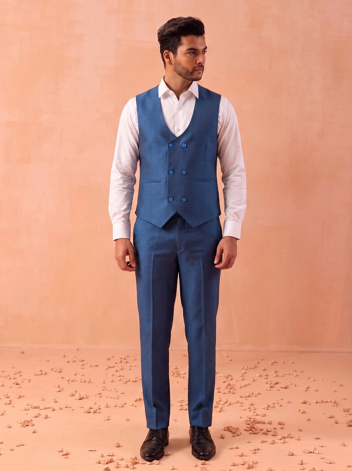 Club AK Premium Steel Blue Wedding Suit for Men with Blazer, Waistcoat and Pant