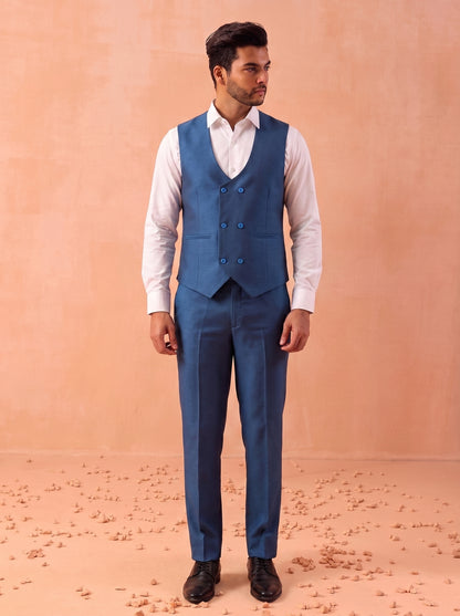 Club AK Premium Steel Blue Wedding Suit for Men with Blazer, Waistcoat and Pant