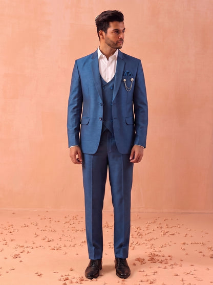 Club AK Premium Steel Blue Wedding Suit for Men with Blazer, Waistcoat and Pant