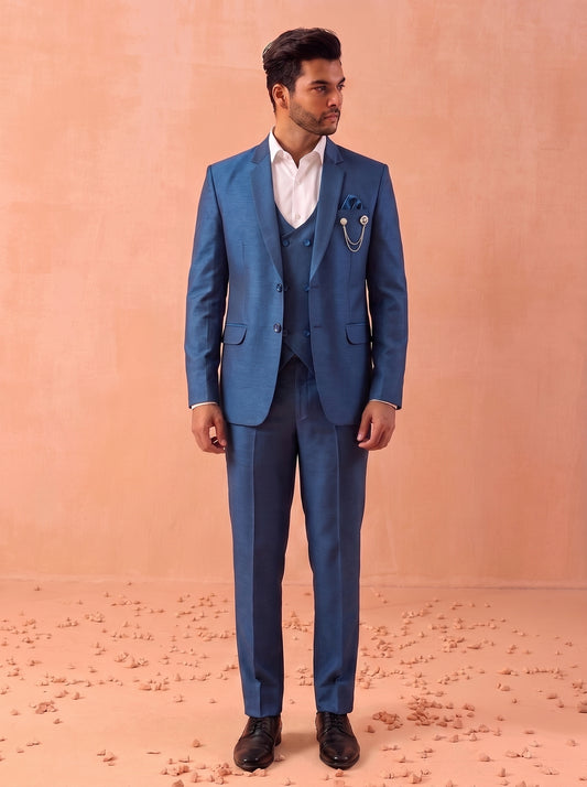 Club AK Premium Steel Blue Wedding Suit for Men with Blazer, Waistcoat and Pant
