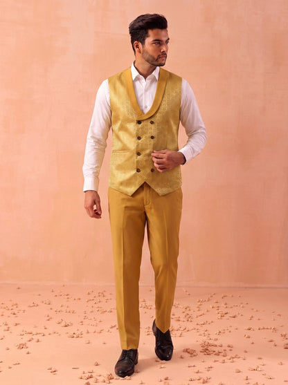 Club AK Premium Mustard Yellow Three Piece Wedding Suit for Men with Blazer and Pants