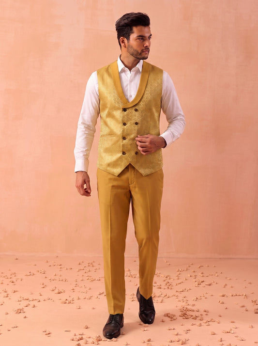Club AK Premium Mustard Yellow Three Piece Wedding Suit for Men with Blazer and Pants
