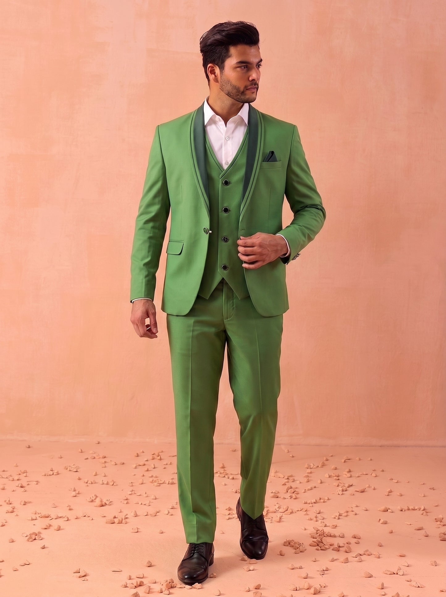 Club AK Men's Designer Green 3 Piece Suit Set with Waistcoat and Blazer for Wedding & Party Wear