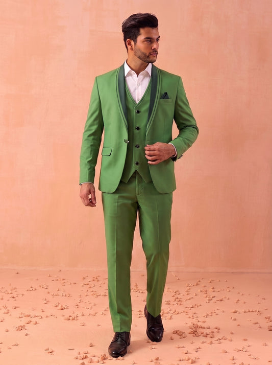 Club AK Men's Designer Green 3 Piece Suit Set with Waistcoat and Blazer for Wedding & Party Wear