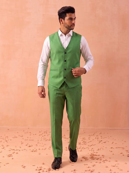 Club AK Men's Designer Green 3 Piece Suit Set with Waistcoat and Blazer for Wedding & Party Wear