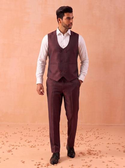 Club AK Men's Luxury Wine Color 3 Piece Suit with Blazer, Waistcoat and Pants for Wedding Wear