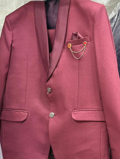 Club AK Men's Maroon 3 Piece Suit for Men | Premium Slim Fit Tuxedo Blazer, Double Breasted Waistcoat and Trouser Set