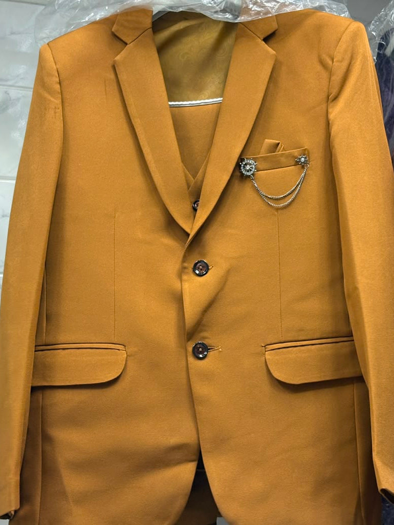Club AK Men's Premium Mustard Gold 3 Piece Suit for Men
