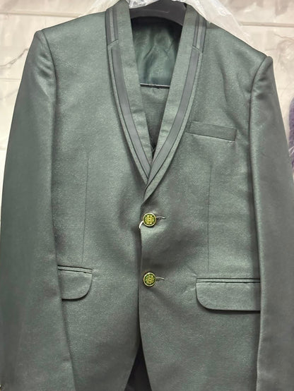 Club AK Men's Premium Olive Green Shimmer 3 Piece Tuxedo Suit for Men | Slim Fit Blazer, Double-Breasted Waistcoat and Trouser Set