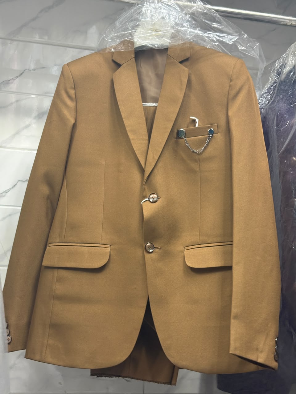 Club AK Men's Premium Camel Brown 3 Piece Suit for Men