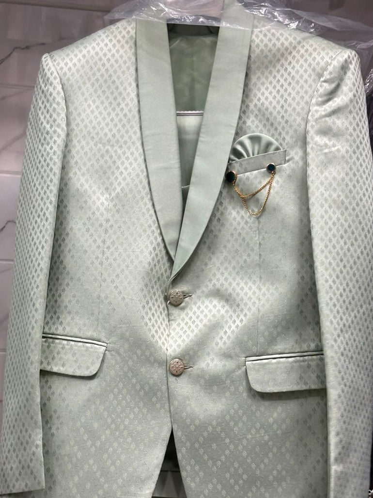 Club AK Men's Premium Mint Green Jacquard 3 Piece Suit for Men