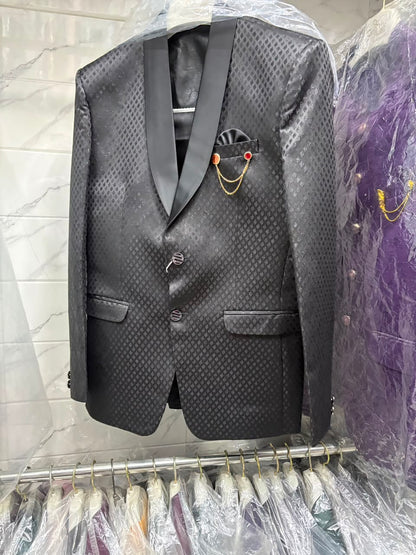 Club AK Men's Premium Black Jacquard 3 Piece Suit for Men