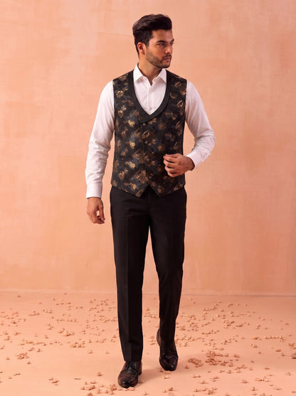 Club AK Men's Elegant Grey 3 Piece Suit Set with Printed Waistcoat and Formal Blazer for Men