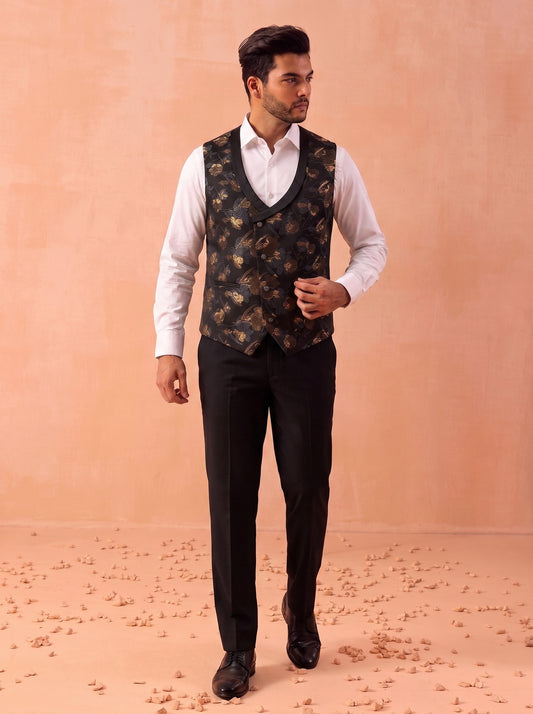 Club AK Men's Elegant Grey 3 Piece Suit Set with Printed Waistcoat and Formal Blazer for Men