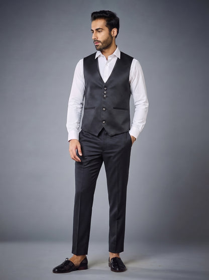Club AK Men's Premium Black Embroidered 3 Piece Suit | Luxury Wedding & Reception Wear
