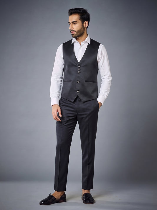 Club AK Men's Premium Black Embroidered 3 Piece Suit | Luxury Wedding & Reception Wear