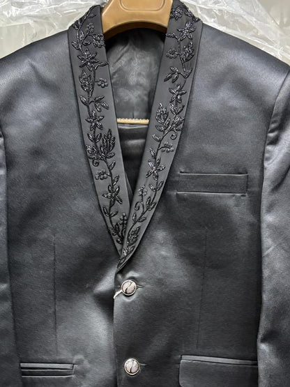 Club AK Men's Premium Black Embroidered 3 Piece Suit | Luxury Wedding & Reception Wear