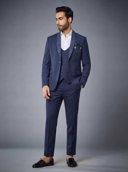 Club AK Men's Premium Navy Blue Designer 3 Piece Suit | Luxury Wedding & Reception Wear