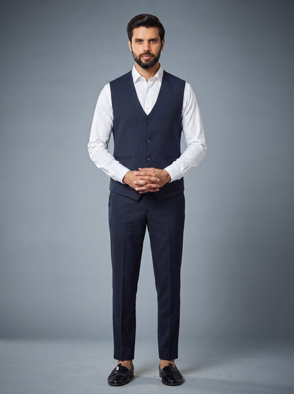 Club AK Men's Luxury Navy Blue Three Piece Tuxedo Suit with Designer Embroidered Stole