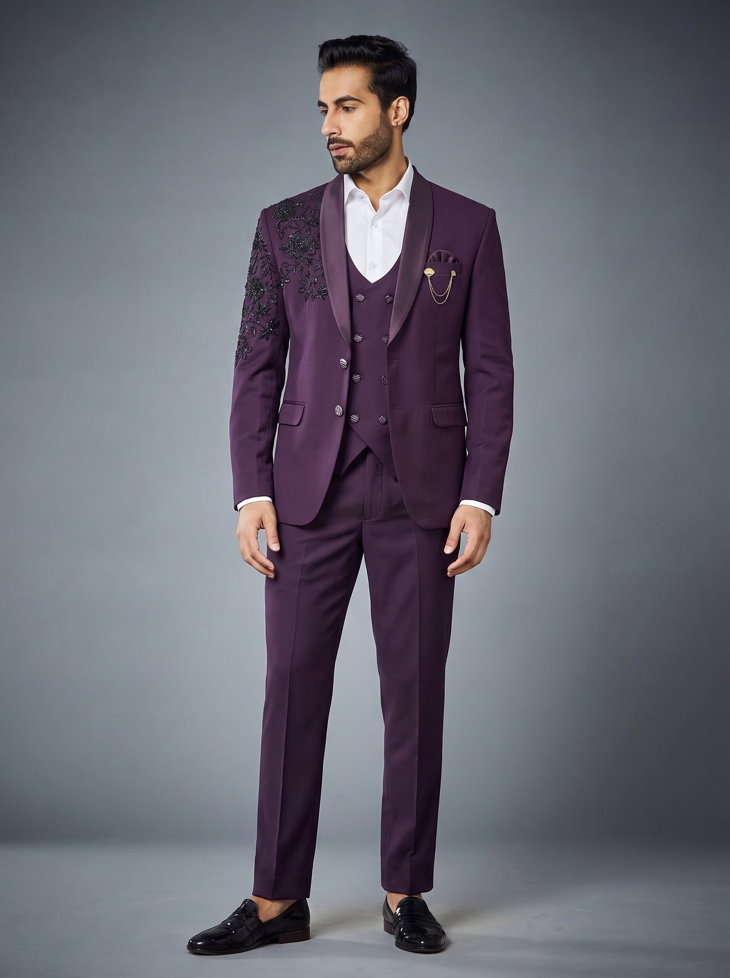 Club AK Men's Premium Purple 3 Piece Suit | Luxury Wedding & Reception Wear